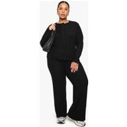 boohoo Plus Soft Rib Cardigan Elasticated Trouser Set - Black