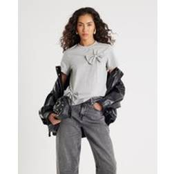 River Island Womens Grey Short Sleeve Bow Diamante T-Shirt