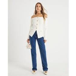 River Island Womens Cream Long Sleeve Bardot Button Top