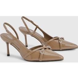 boohoo Wide Fit Buckle Crossover Slingback Court Shoe Heels - Brown
