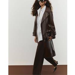 Stradivarius Long Faux Leather Trench Coat - Brown