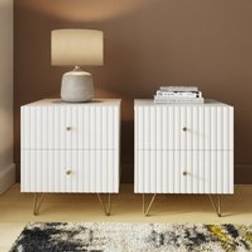 GFW Thalia Ribbed 2 Drawer Pair Bedside Table