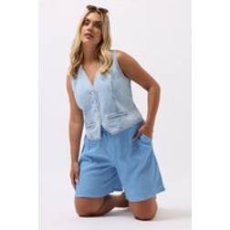 Yours Gingham Textured Shorts Women - Blue