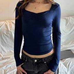 Shein Teen Girls Long Sleeve Cinched Waist T-Shirts - Navy Blue