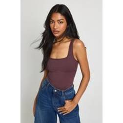 boohoo Peached Sculpt Scoop Neck Sleeveless Bodysuit - Brown