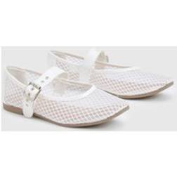 boohoo Mary Jane Mesh Ballet Pumps - White
