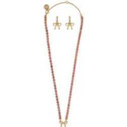 Steve Madden Bow Tennis Necklace Earring Jewelry Set - Pink