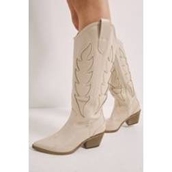 Faith Issy Faux Leather Detailed Western Cowboy Calf Boots - Beige