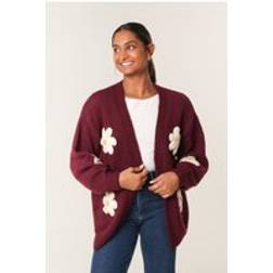 Blue Vanilla Burgundy Daisy Embroidered Cardigan New Look -