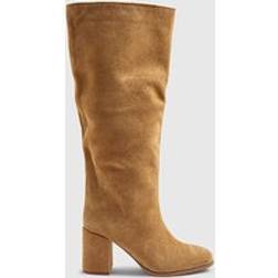 River Island Suede Block Heel High Leg Boots - Brown