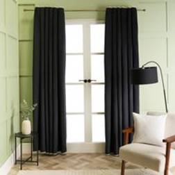 OHS Piped Edge Velvet Curtains Thermal Eyelet Blackout 90 x 90 in