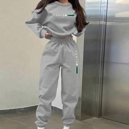 Shein Paris Minimalist Digital Print Front Fleece Sweatshirt Set