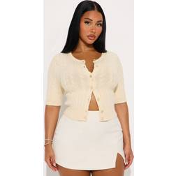 Fashion Nova Elowen Short Sleeve Cable Knit Cardigan - Cream