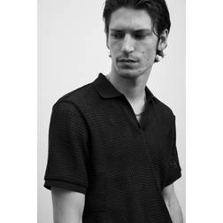 H&M Regular Fit Hole-knit Polo Shirt - Black
