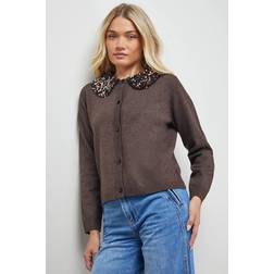 Oasis Sequin Collar Cardigan Jumpers - Brown