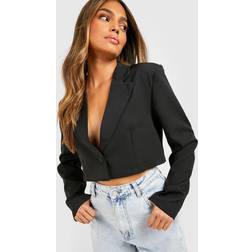 boohoo Basic Woven Relaxed Fit Crop Blazer - Black
