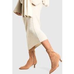 boohoo Pointed Toe Low Heel Slim Ankle Boots - Beige