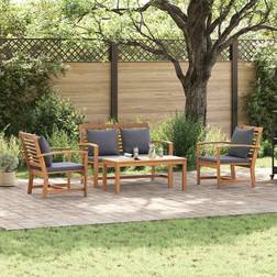 vidaXL Garden Sofa 4 pcs Natural Solid Teak Wood Brown Outdoor Lounge Set