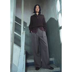 Mango Pleated Wide Leg Trousers - Grey