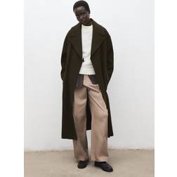 Mango Virgin Wool Coat With Belt - Khaki