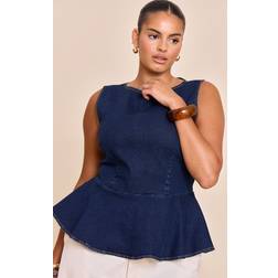 PrettyLittleThing Peplum Sleeveless Denim Top - Indigo