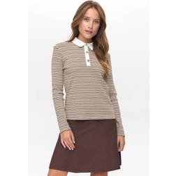 Nümph Nusemma Ls Polo T-Shirts - Beige/Brun/Hvid