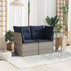 Berkfield Home Garden Dark Blue Grey Wicker Rattan Outdoor Sofa