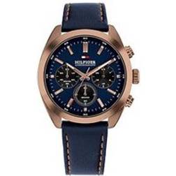 Tommy Hilfiger Men's Chronograph Leather Strap Watch Blue