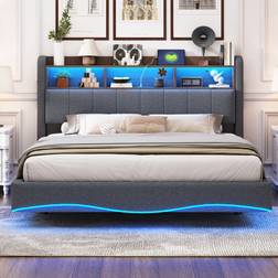 Ivy Bronx Upholstered Platform In Linen 160 x 200 cm Frame Bed