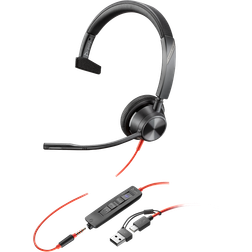 Poly Blackwire 3315 Monaural USB-C + 3.5mm Plug + USB-C/A Adapter Black