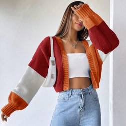 Shein Loose Color-Block Cardigan Fall Winter Cloth - Flirla