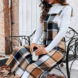 Shein Autumn Winter British Plaid Suspender Pants - Winter