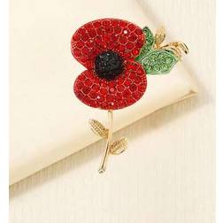 Shein WWII Memorial Day Red Crystal Poppy Flower Brooch - Unique Lapel Pin