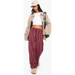 boohoo Petite Pinstripe Wide Leg Drawcord Waist Trousers - Red