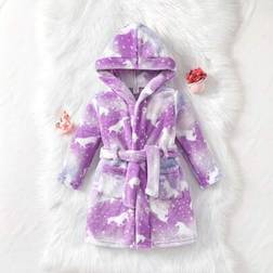 Shein Young Girl Minimalist Purple Unicorn Plush Long Sleeve Robe - Winte