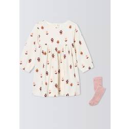 John Lewis Baby Floral Dress and Tights Set - White