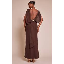 PrettyLittleThing Boat Neck Back Cowl Trim Detail Maxi Dress - Chocolate