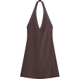 Bershka Brun Minikjole Med Halterneck Og Nitter - Brown