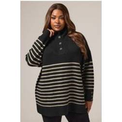 Yours Button Neck Striped Button Neck Jumper - Light Beige