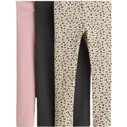 H&M Pige 3-Pak Leggings I Jersey Børstet Inderside - Rosa/Leopardmønstret