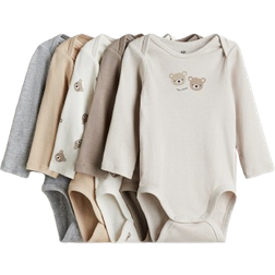 H&M Baby Långärmad Body 5-Pack - Beige/Hello