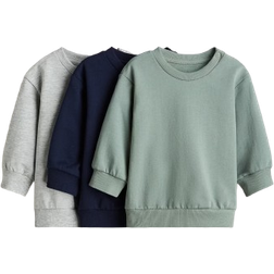 H&M Cotton Sweatshirts 3-pack - Dusty Green/Dark Blue (1088057017)