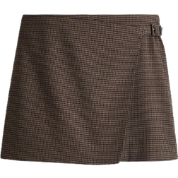 H&M Dame Pepitatern Slå Om-Skorts - Mørk Beige