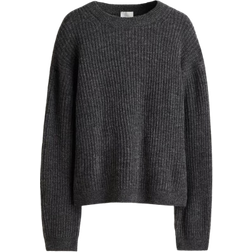 H&M Dame Mørkegråmeleret Ribstrikket Trøje