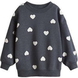 H&M Brushed Inside Sweatshirt - Dark Grey/Hearts (1246179035)