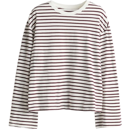 H&M Dam Långärmad Bomullströja - Mörkröd/Randig