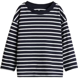 H&M Long Sleeved Cotton T-shirt - Navy Blue/White Striped (1285700003)
