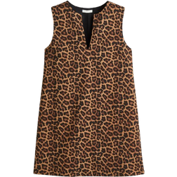 H&M Dame - Mørk Beige/Leopardmønstret Shiftkjole i twill - Size: L -