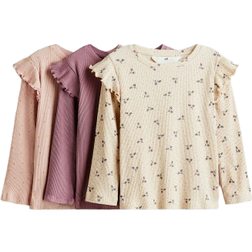 H&M Plommon Blommig 3-Pack Trikåtopp Med Volang - Flicka