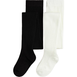H&M Fine Knit Tights 2-pack - White/Black (0291333066)